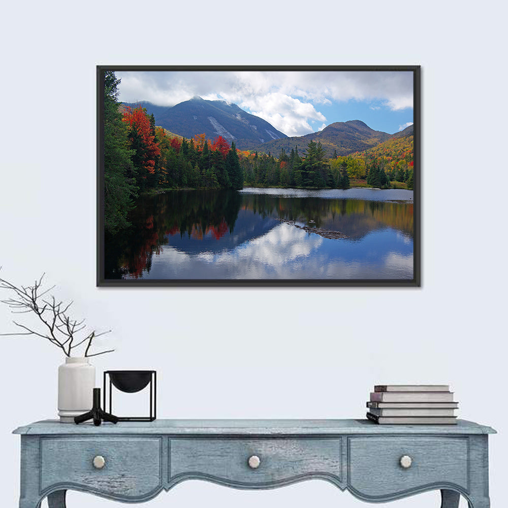 Adirondack Lake Reflection Wall Art in a room, landscape