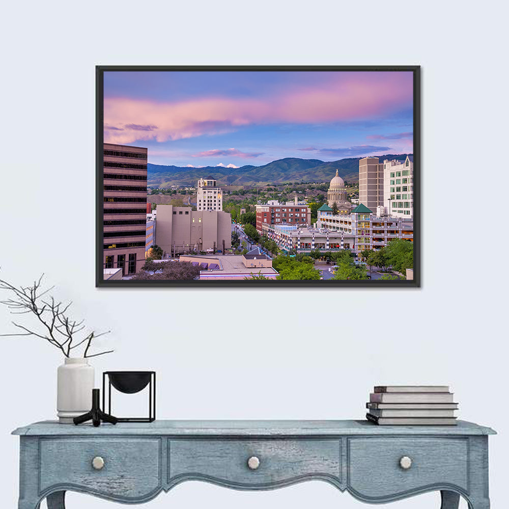 Boise Downtown at Golden Hour Wall Art in a room, landscape
