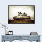 Camouflaged Battle Tank in Smoke Wall Art