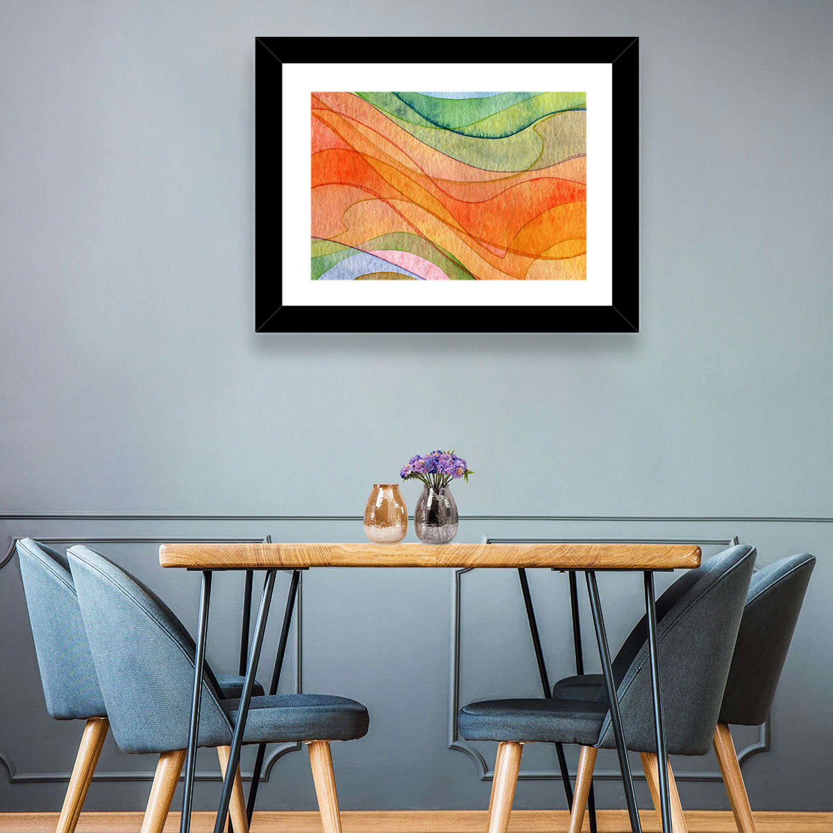 Flying Waves Abstract Wall Art in a room, landscape
