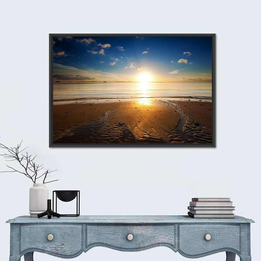 Sunrise Over Rippling Sand Wall Art in a room, landscape