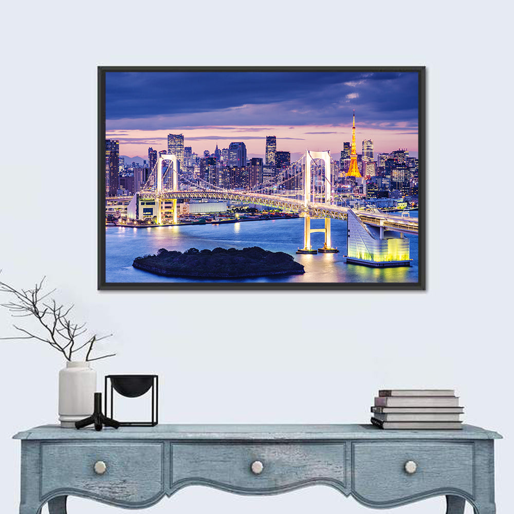 Rainbow Bridge and Tokyo Tower at Twilight Wall Art