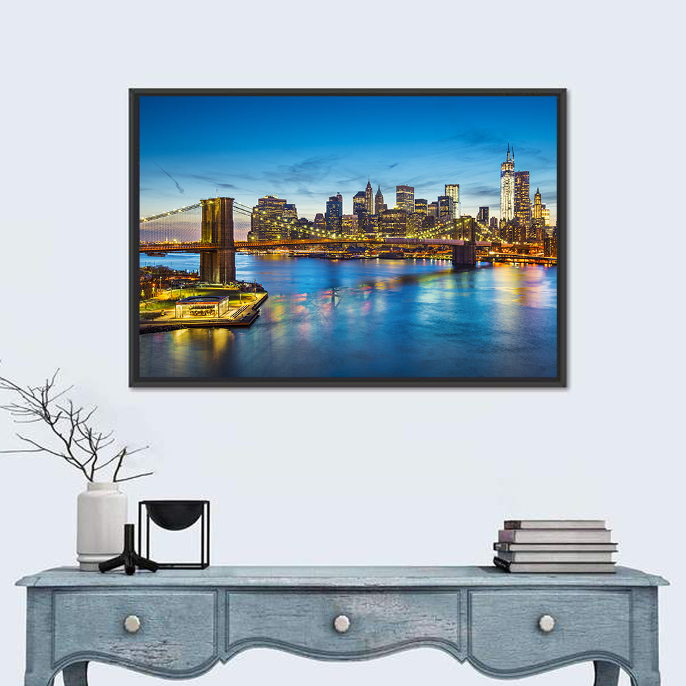 Brooklyn Bridge with Jane's Carousel Wall Art in a room, landscape