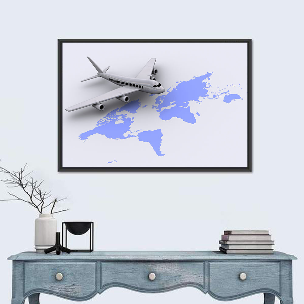 Airplane Over World Map Wall Art