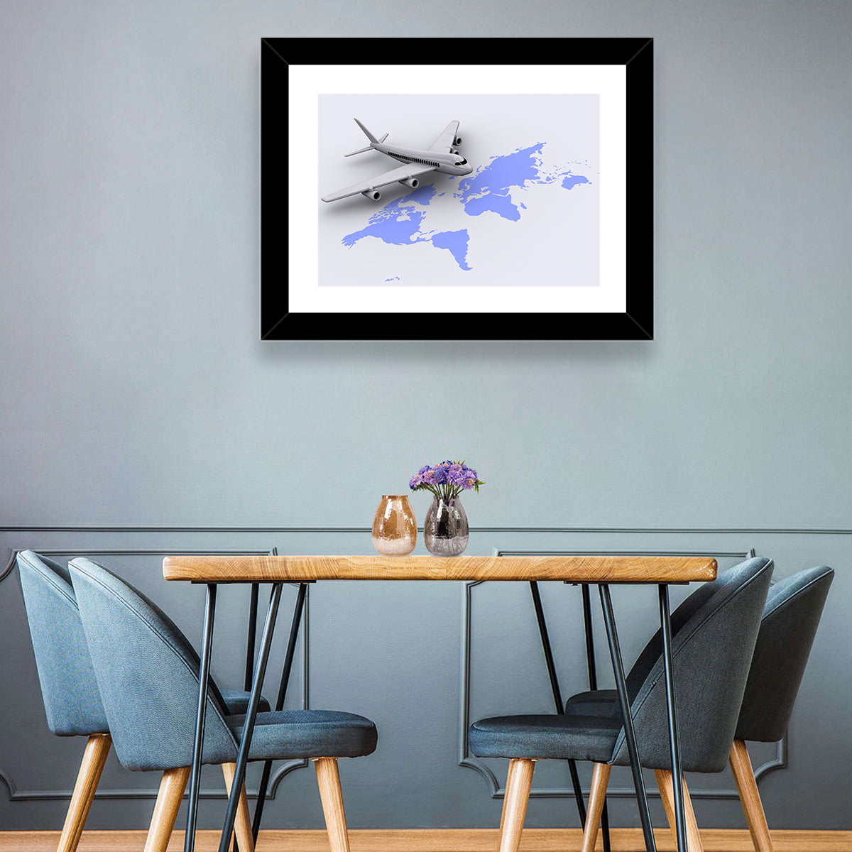 Airplane Over World Map Wall Art