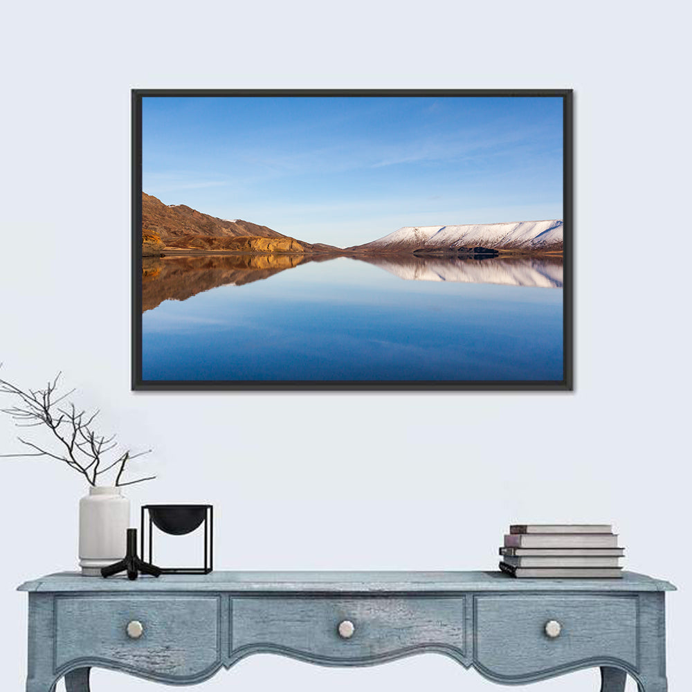 Lake Kleifarvatn Reflection Wall Art in a room, landscape