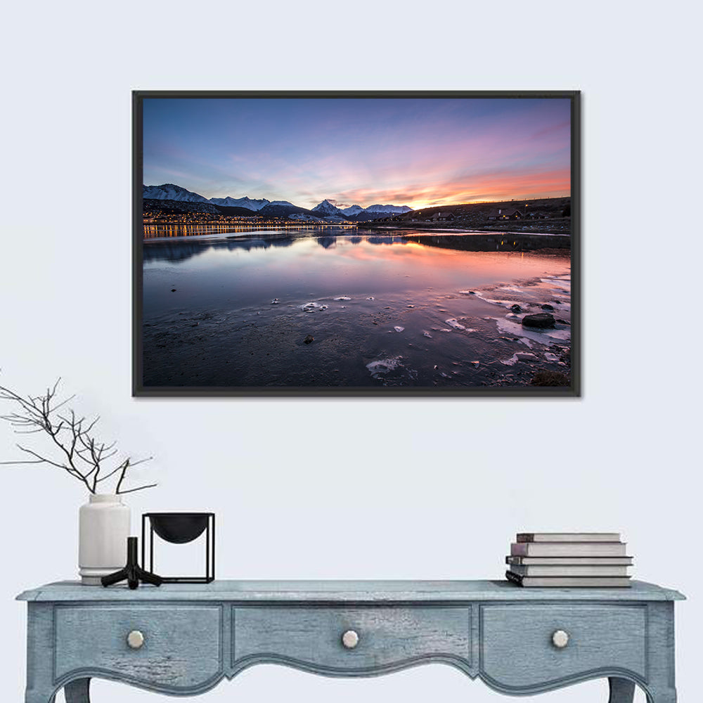 Ushuaia Twilight Reflection Wall Art in a room, landscape