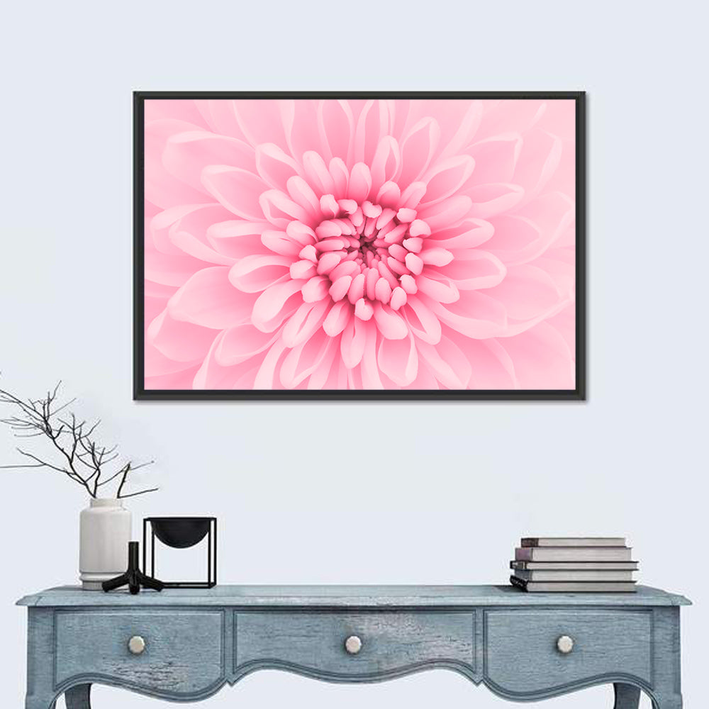 Pink Chrysanthemum Close-up Wall Art in a room, landscape