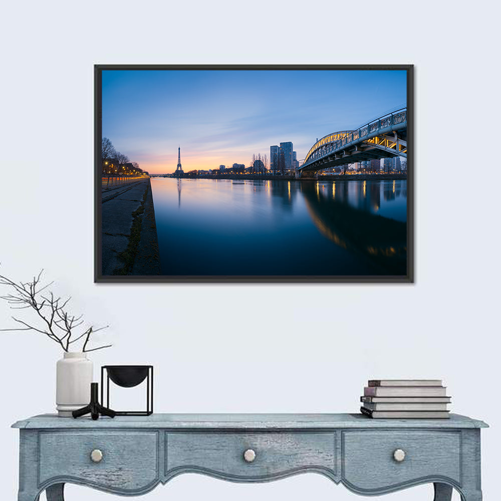 Eiffel Tower Golden Hour Reflection Wall Art