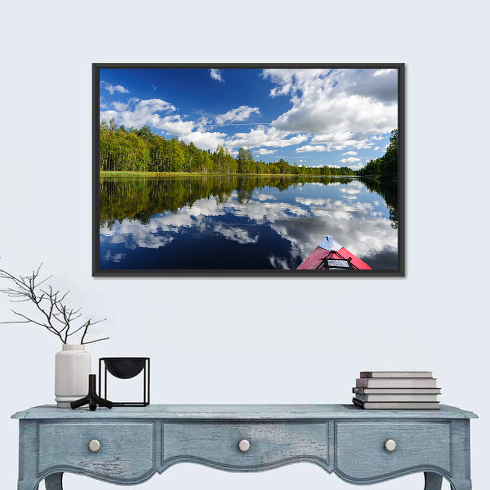 Karelia Kayak Reflection Wall Art in a room, landscape