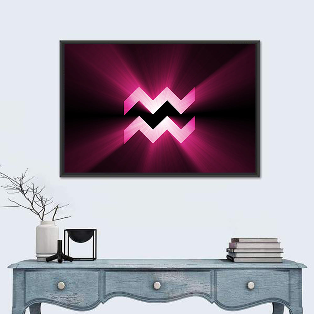 Magenta Aquarius Symbol Wall Art in a room, landscape