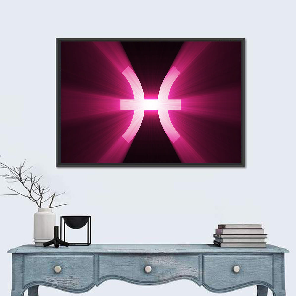 Magenta Pisces Symbol Wall Art in a room, landscape