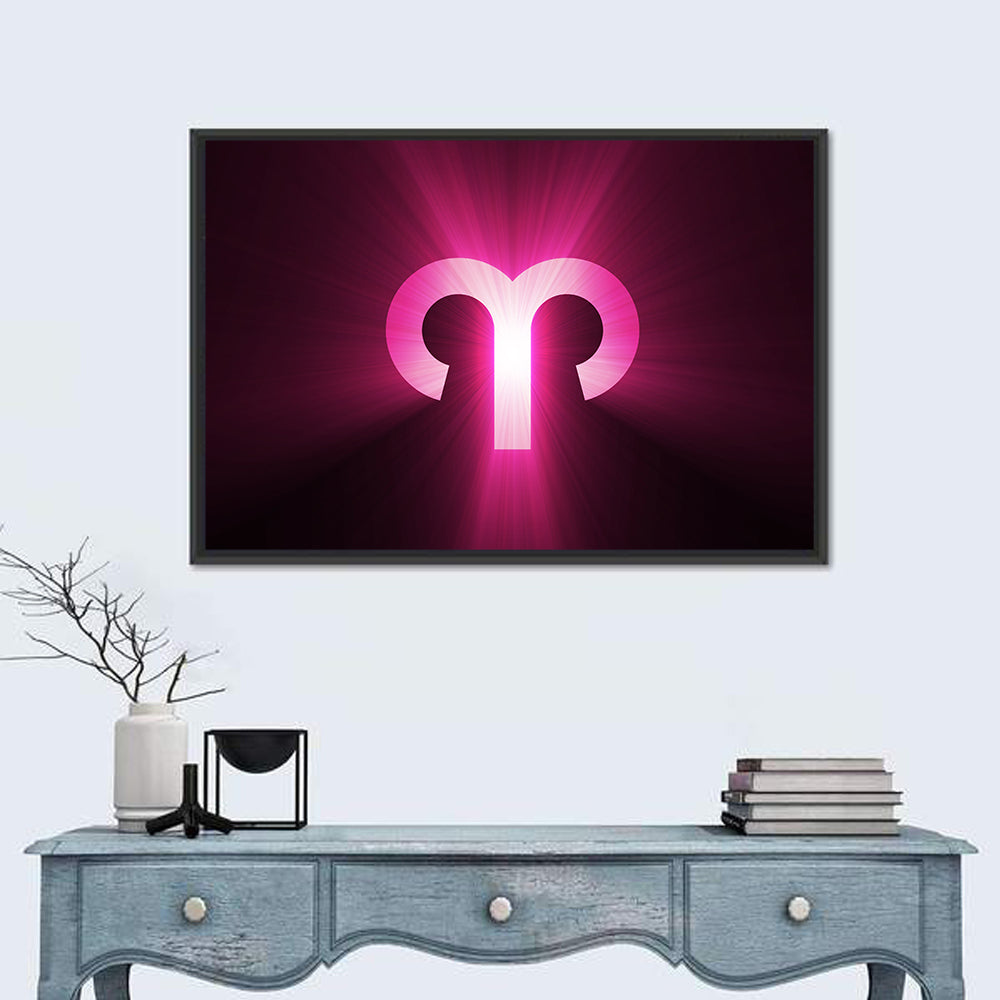 Radiant Aries Zodiac Emblem Wall Art in a room, landscape