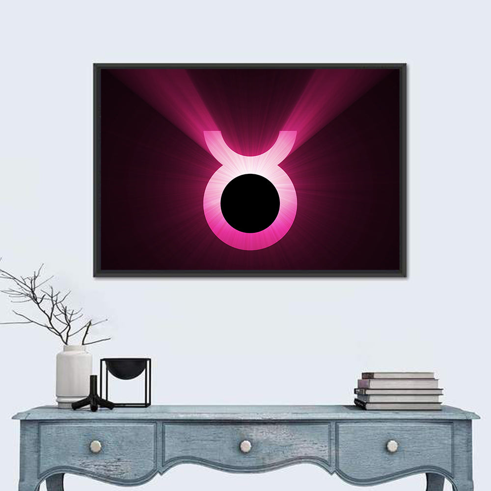 Glowing Pink Taurus Symbol Wall Art