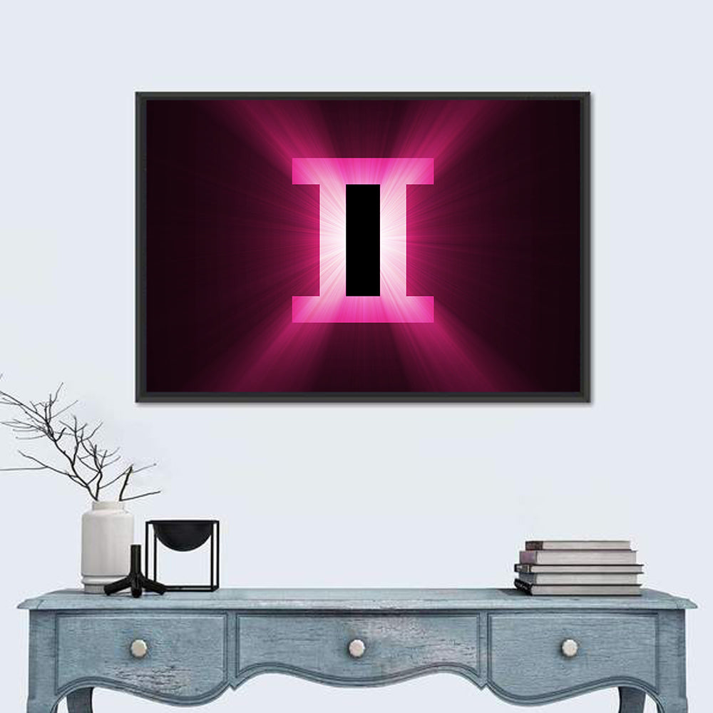 Radiant Gemini Symbol Wall Art in a room, landscape