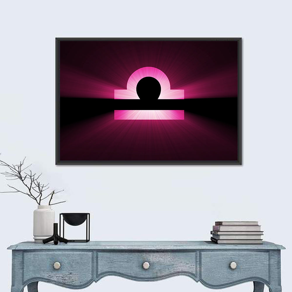 Libra Symbol Neon Glow Wall Art in a room, landscape