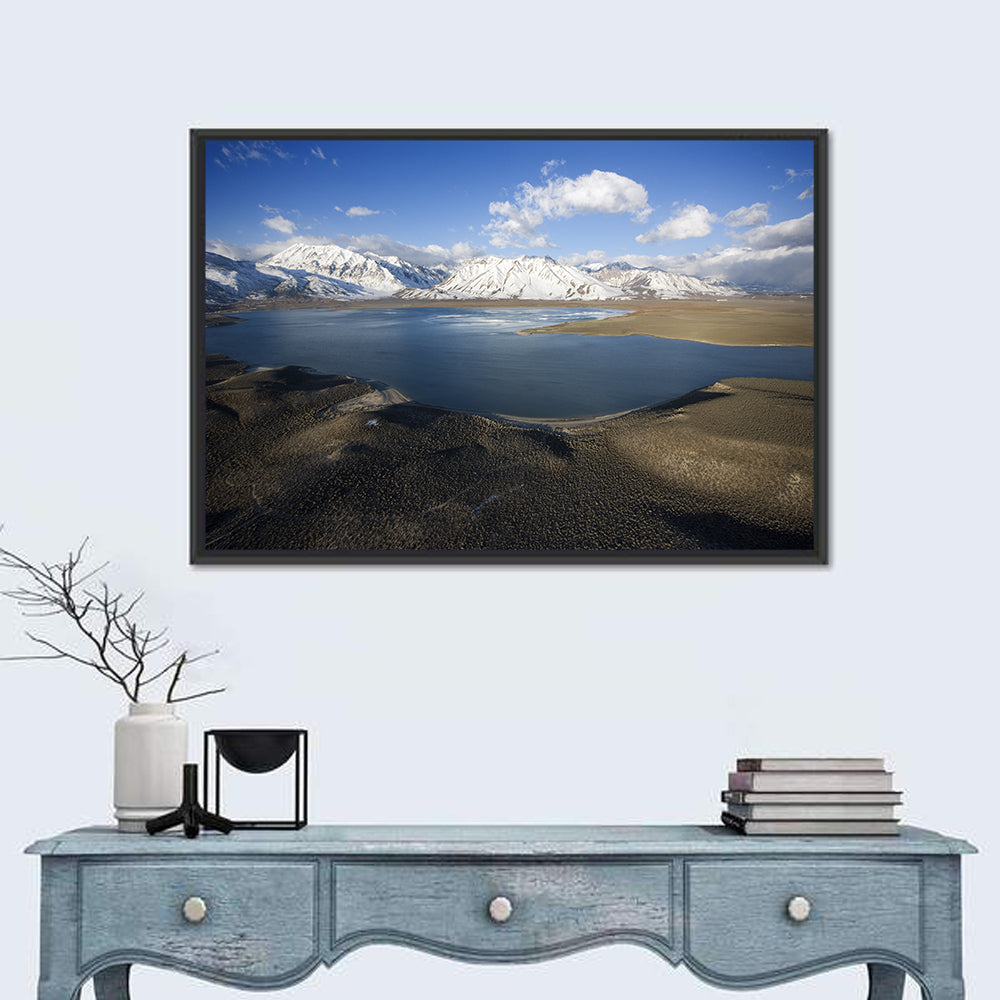 Lake Crowley Aerial View Wall Art in a room, landscape