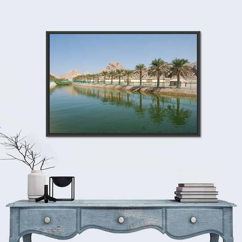 Palm Lake Reflections Wall Art in a room, landscape