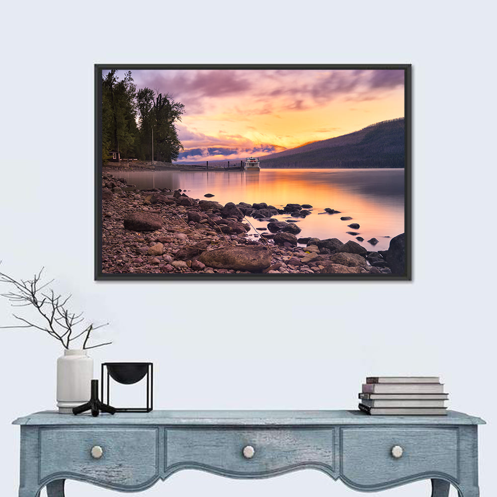 Lake Mcdonald Sunset Reflection Wall Art in a room, landscape