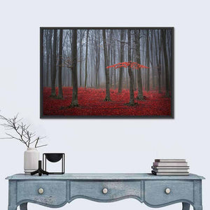 Red Foggy Autumn Forest Wall Art
