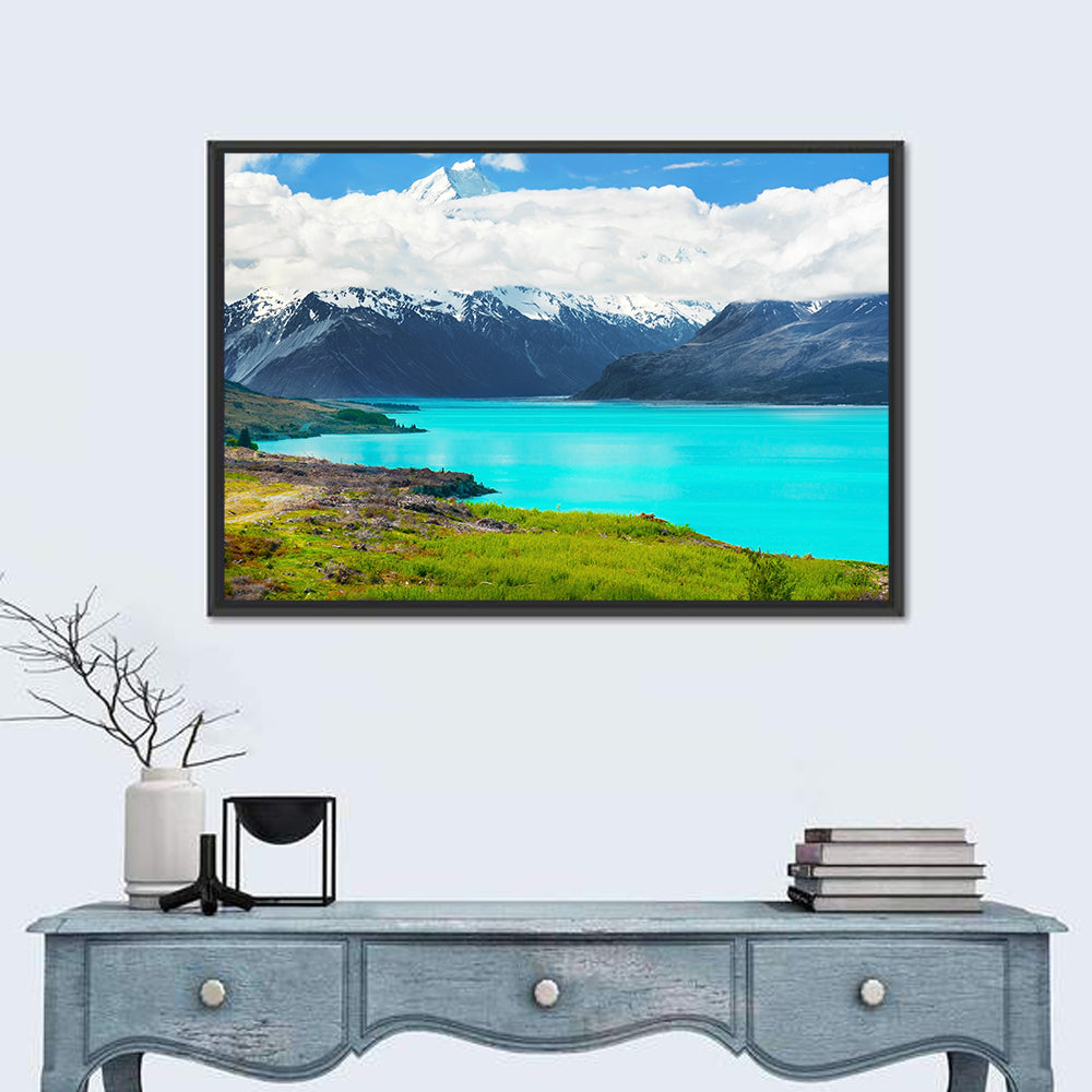 Turquoise Lake Pukaki with Mount Cook Wall Art in a room, landscape