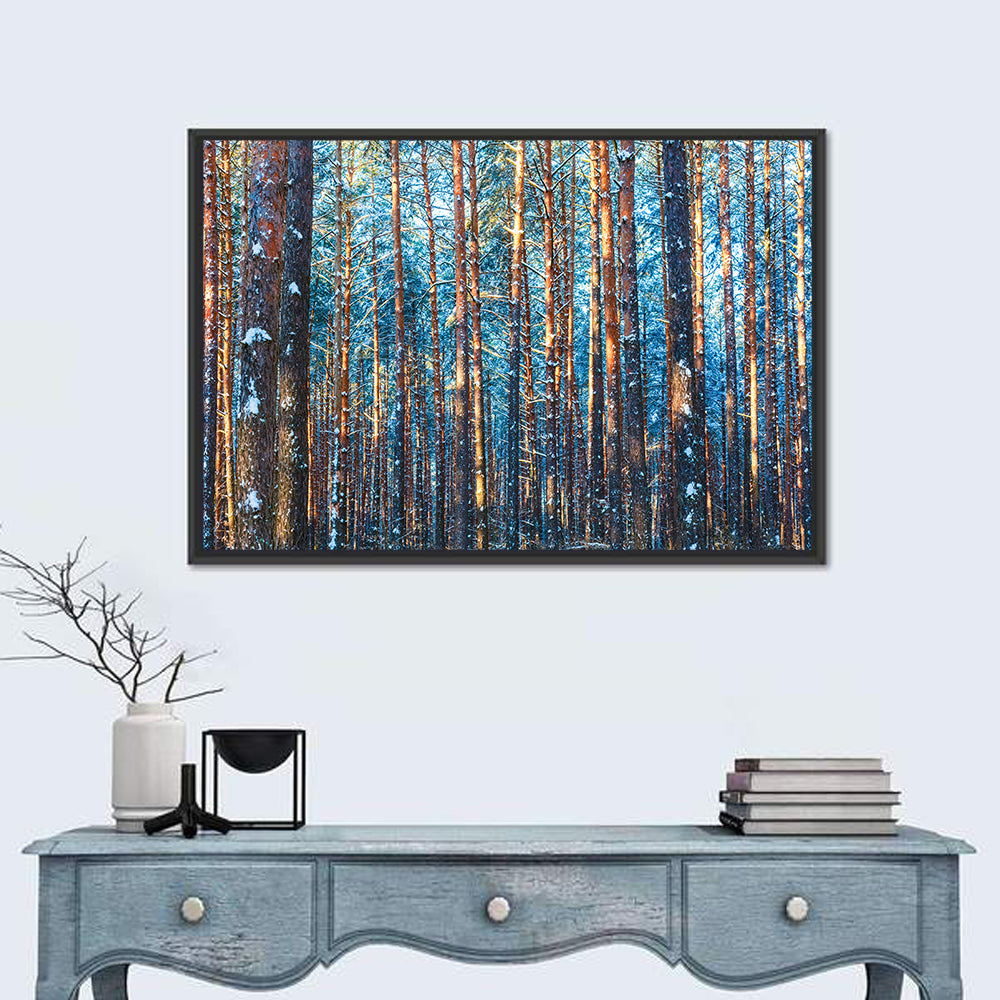 Golden Hour Winter Pine Forest Wall Art