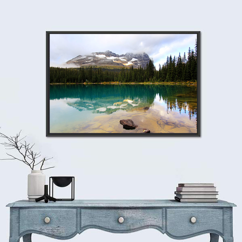 Lake O Hara Mountain Reflection Wall Art in a room, landscape