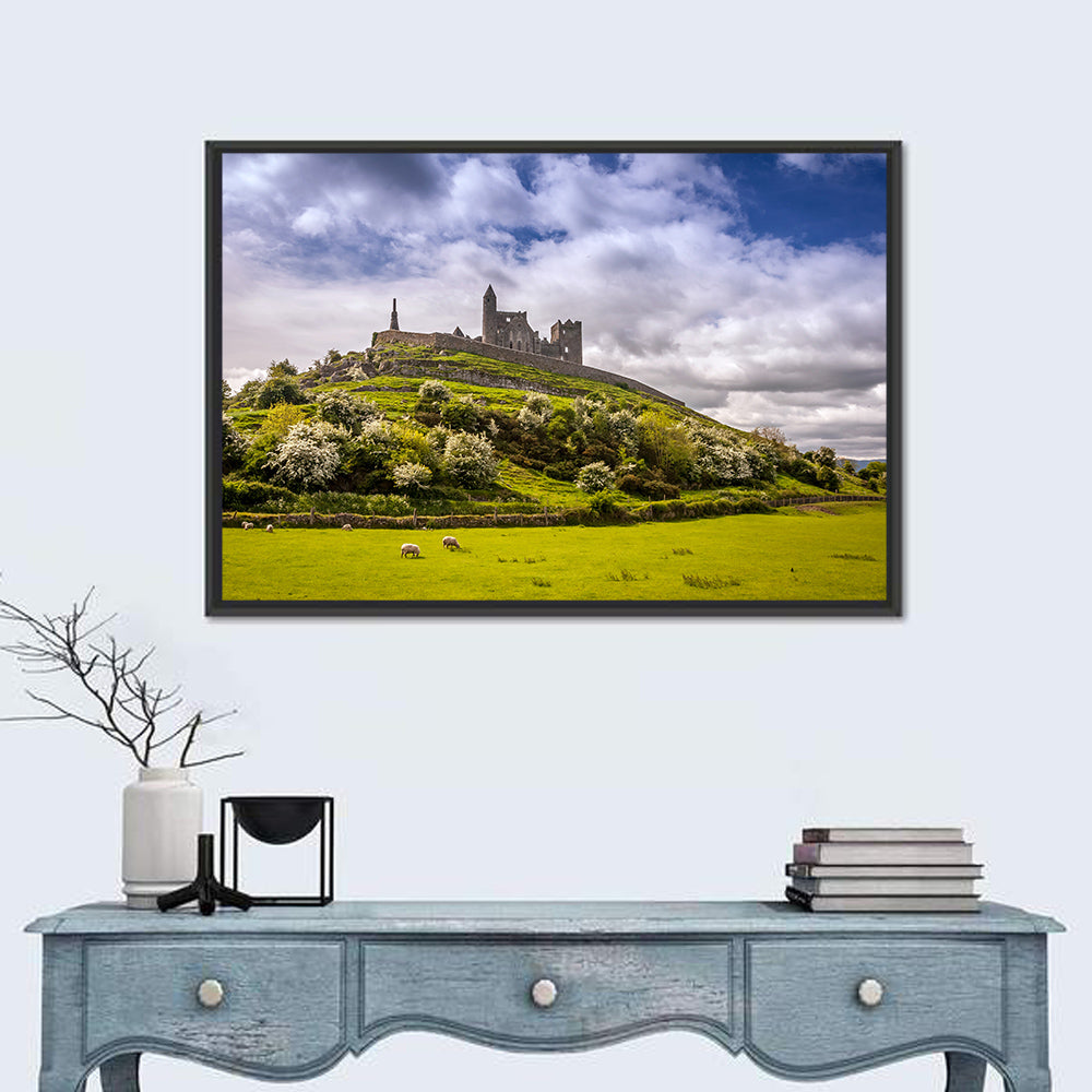 Rock of Cashel Ruins Wall Art in a room, landscape