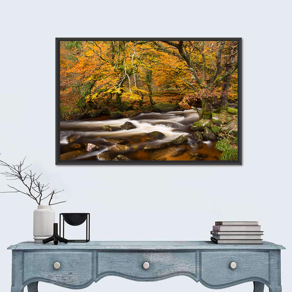 Dartmoor Autumn River in Golden Forest Wall Art
