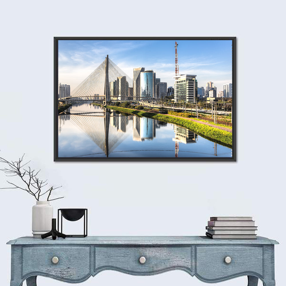 Estaiada Bridge Reflections Wall Art in a room, landscape