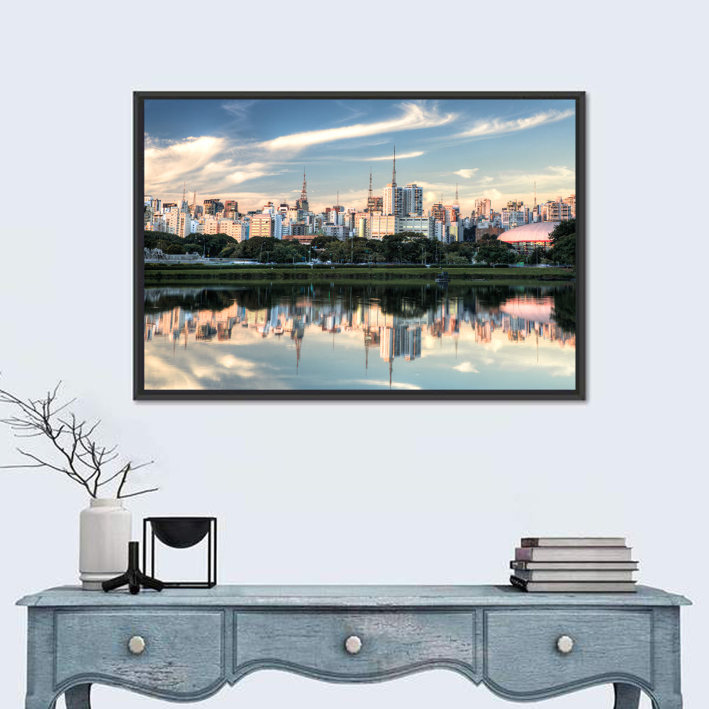Ibirapuera Park Golden Hour Reflection Wall Art in a room, landscape