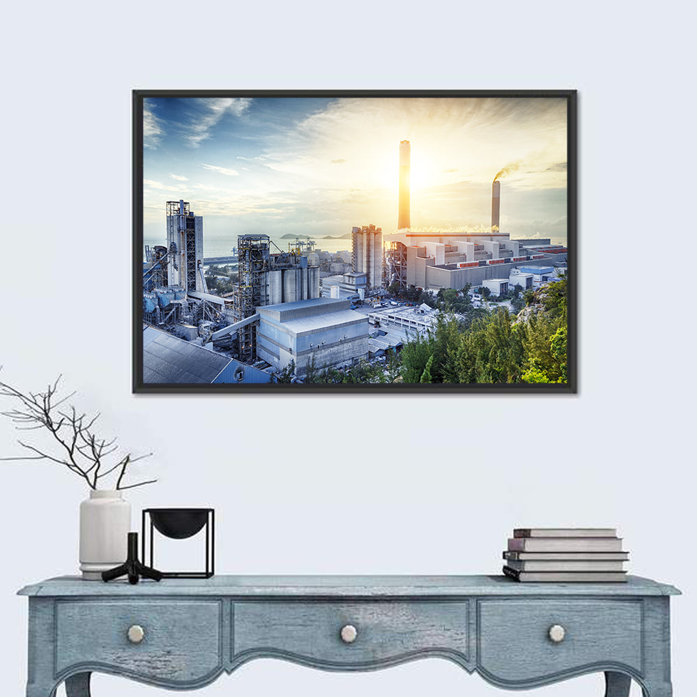 Coastal Power Plant at Sunrise Wall Art in a room, landscape