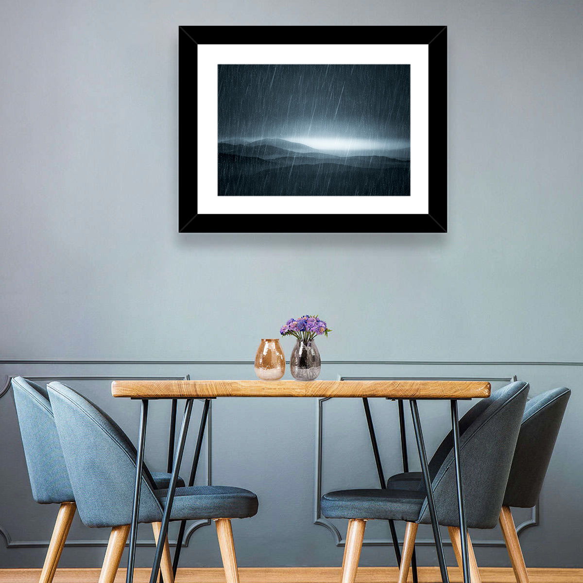 Rain Storm Over Mountains Wall Art in a room, landscape