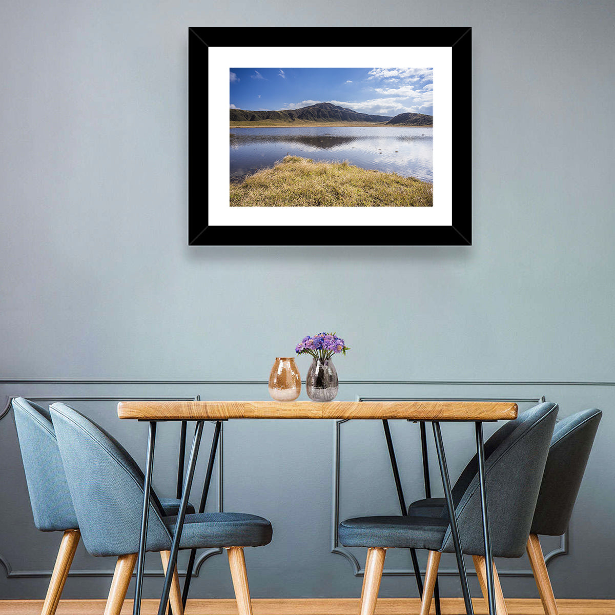 Mount Aso Lake Reflection Wall Art in a room, landscape