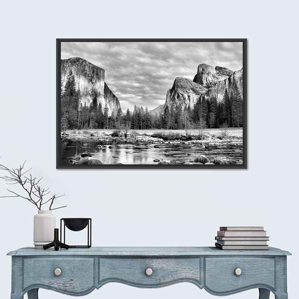 Yosemite Valley Winter View Wall Art in a room, landscape