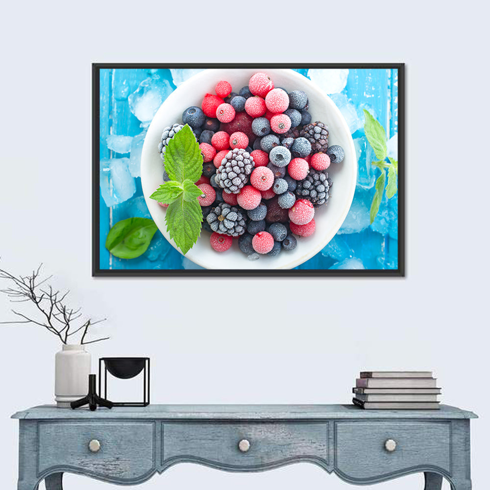 Frozen Berry Bowl Wall Art in a room, landscape