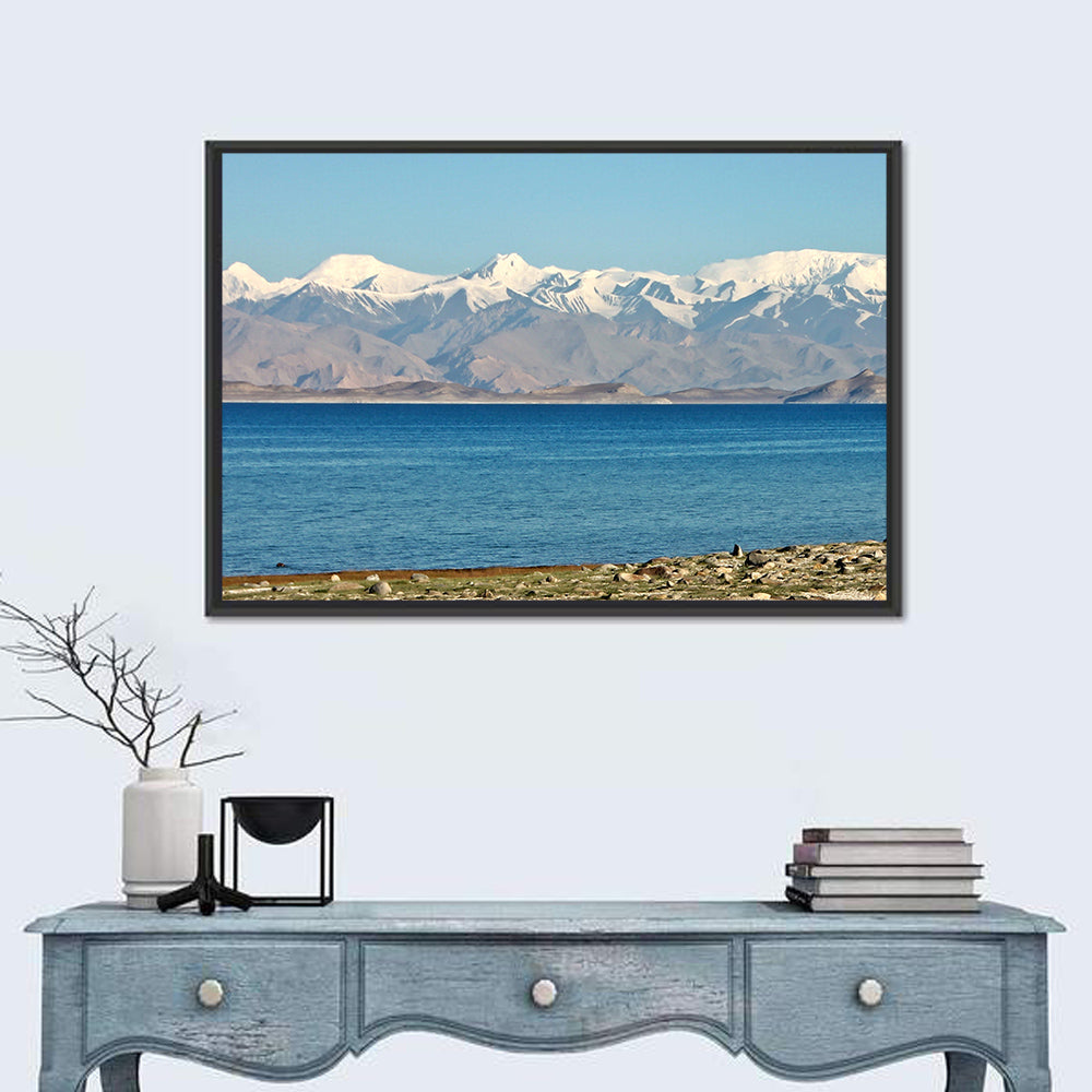 Karakul Lake and Pamir Mountains Wall Art in a room, landscape