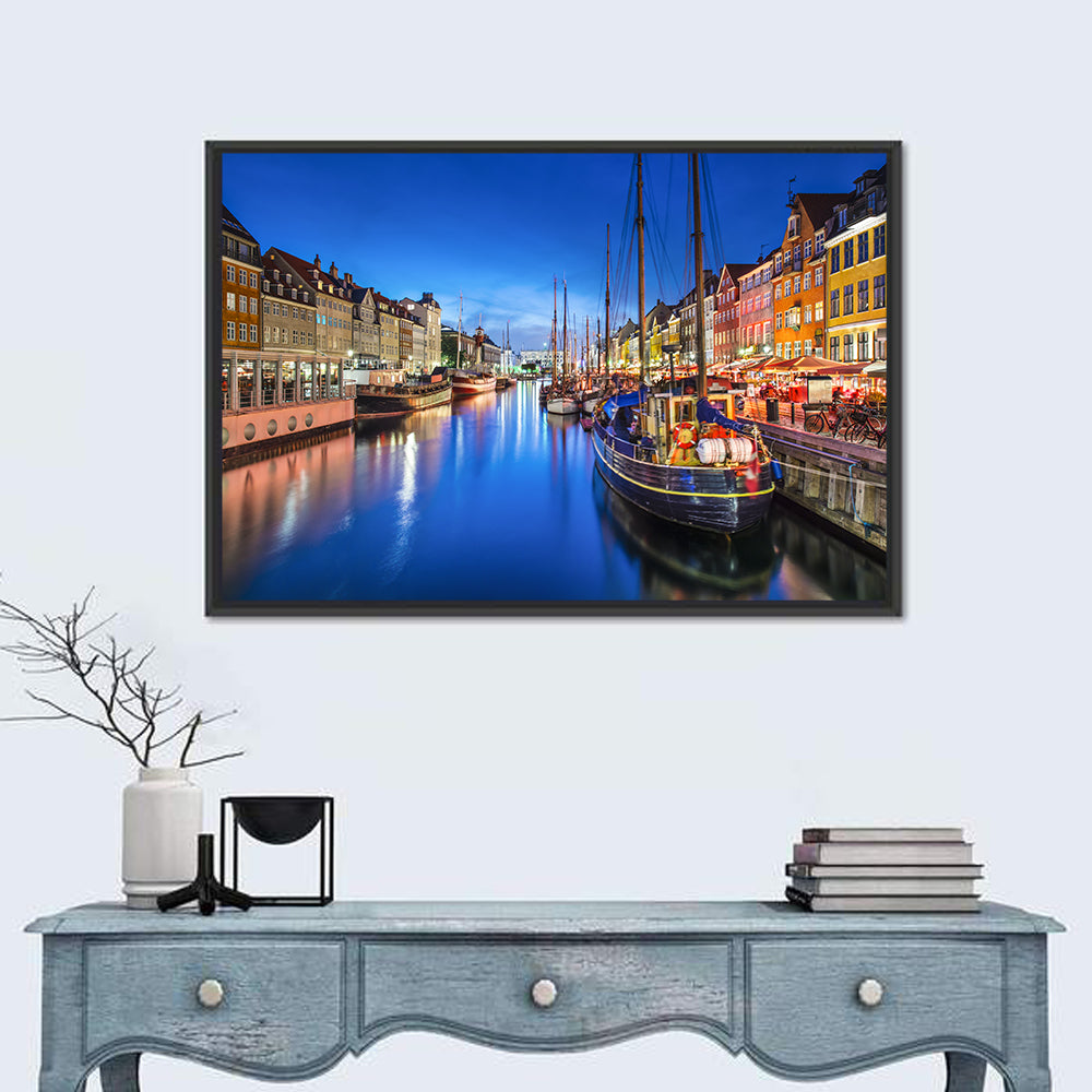 Nyhavn Canal at Dusk Wall Art in a room, landscape