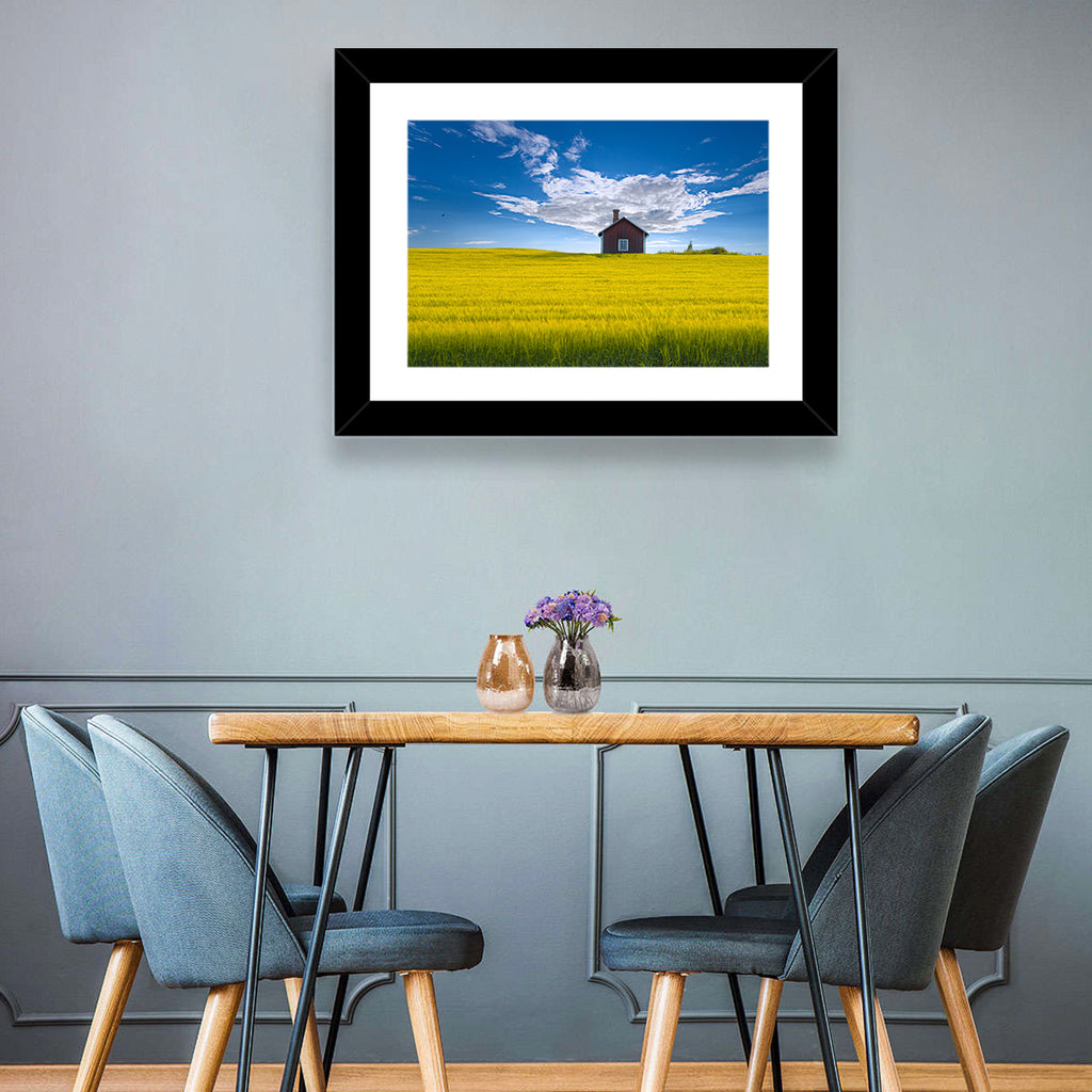 Red Barn in Golden Wheat Field Wall Art
