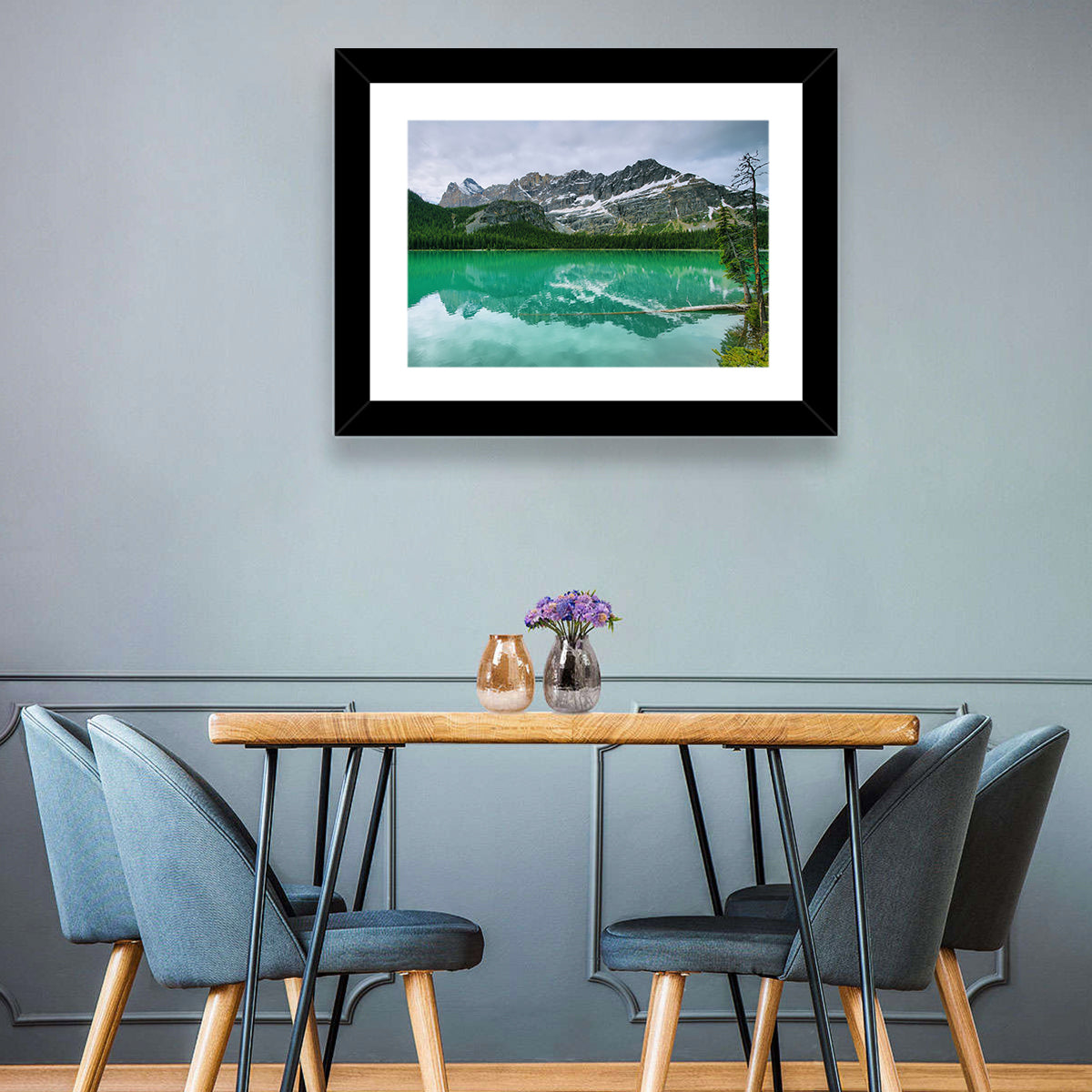 Lake O'hara Reflection Wall Art in a room, landscape