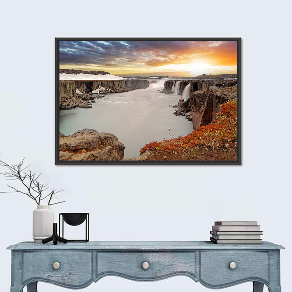 Selfoss Waterfall at Sunset Wall Art