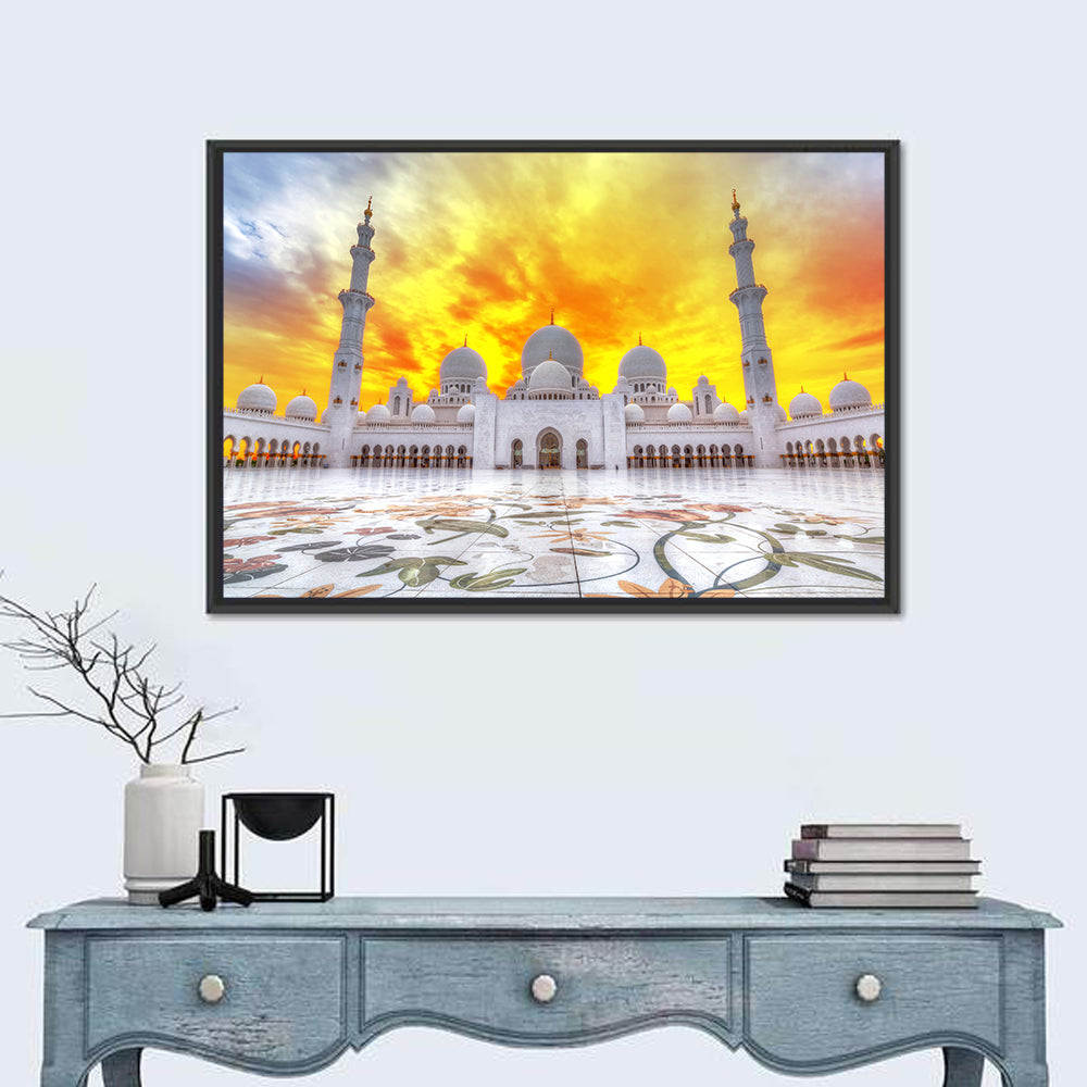 Sheikh Zayed Grand Mosque at Sunset Wall Art in a room, landscape