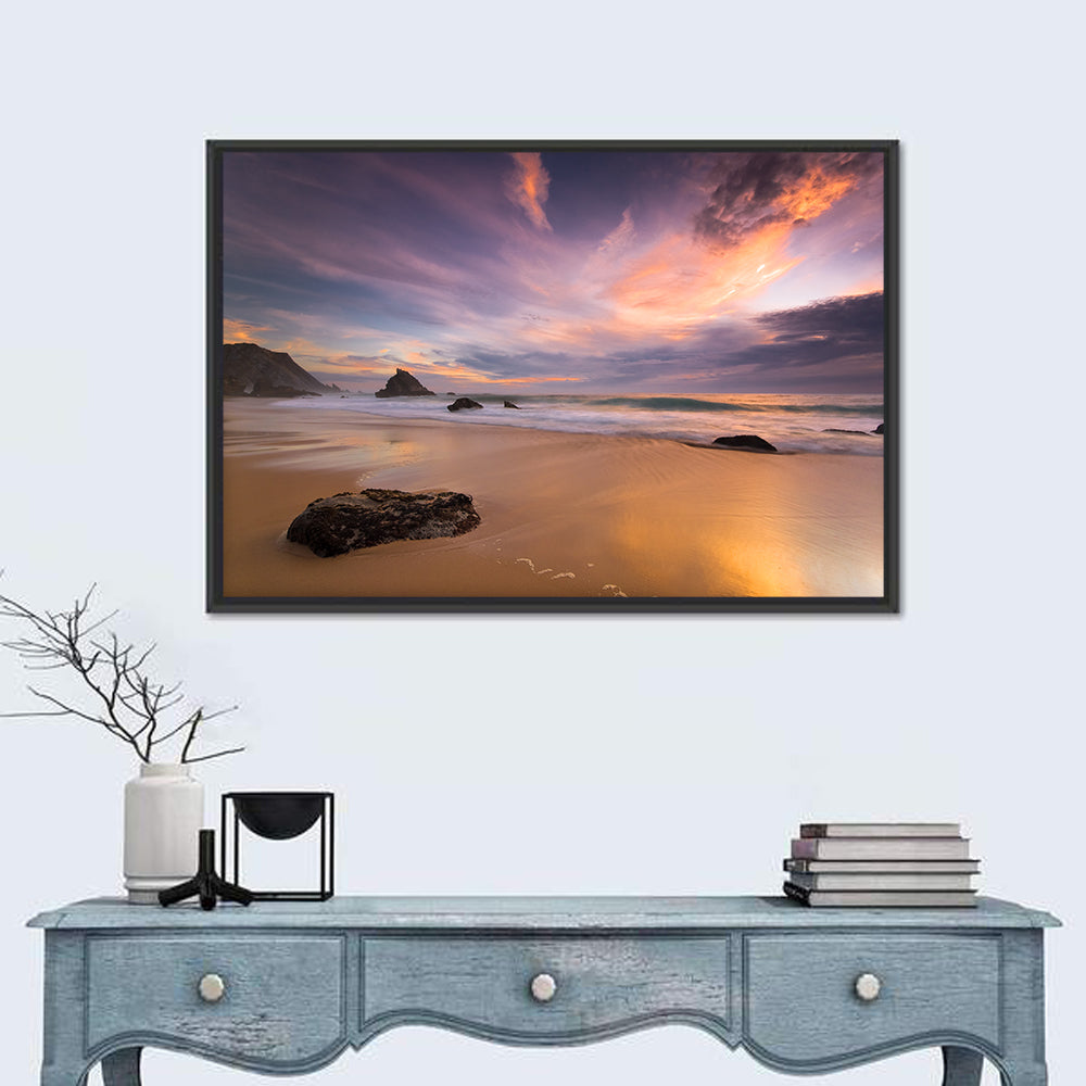 Adraga Beach Sunset Wall Art in a room, landscape