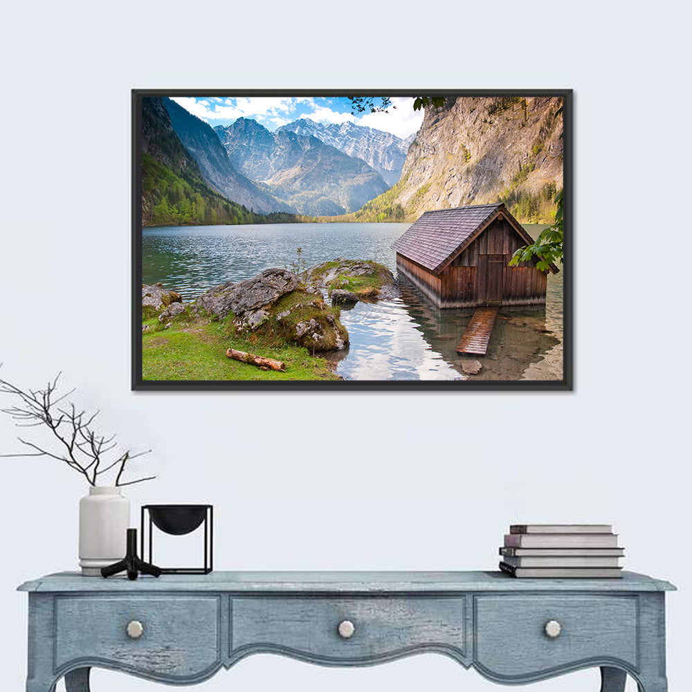 Obersee Boathouse at Königssee Wall Art in a room, landscape