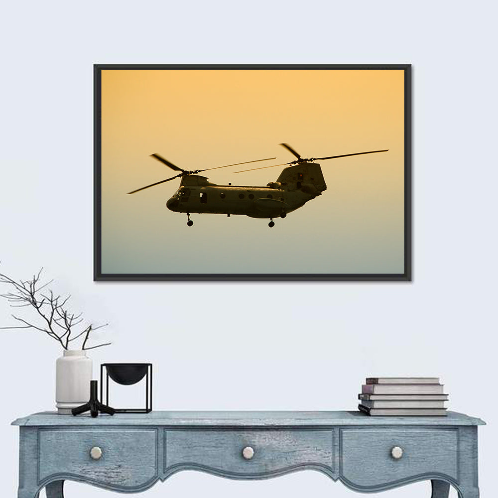 US Apache Helicopter Dawn Profile Wall Art in a room, landscape