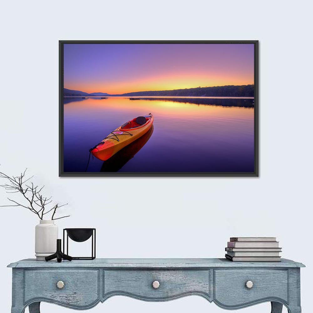 Bright Orange Kayak at Sunset Wall Art