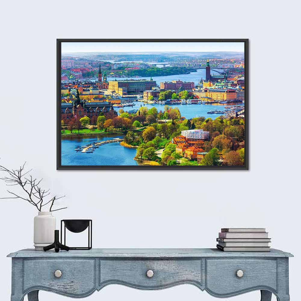 Gamla Stan Waterfront Wall Art in a room, landscape