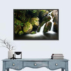 Rainforest Waterfall with Moss Covered Boulders Wall Art
