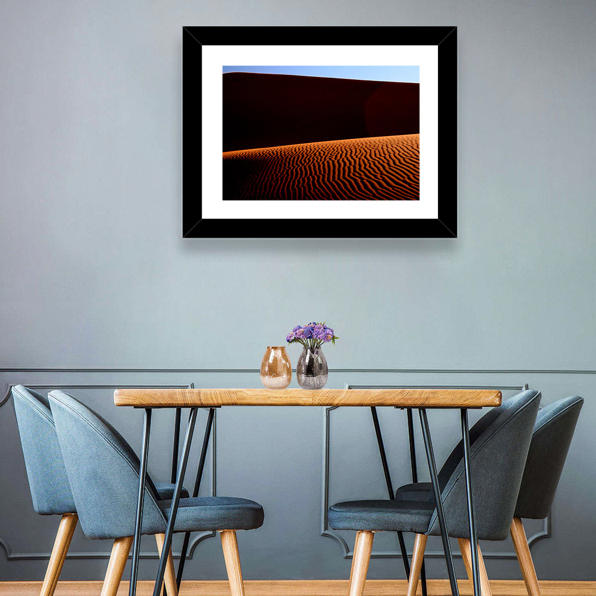 Golden Hour Sand Dunes Wall Art in a room, landscape
