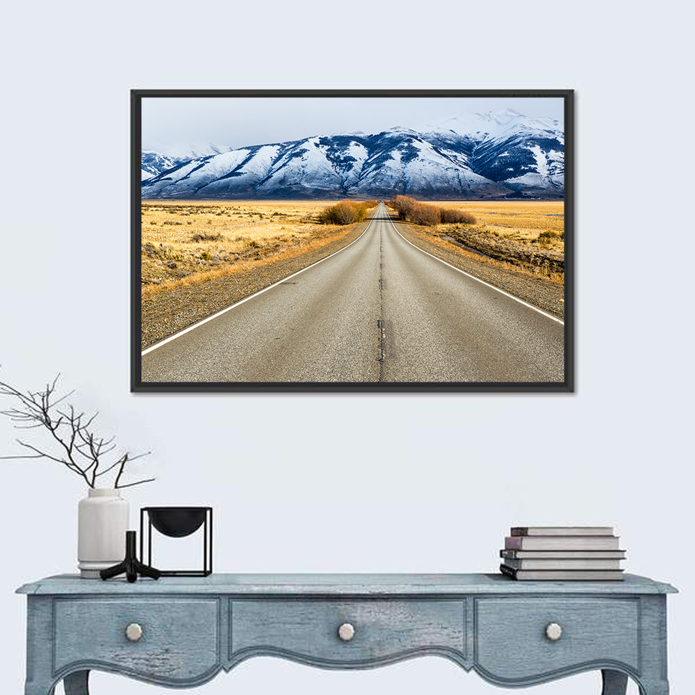 El Calafate Road with Snow Peaks Wall Art in a room, landscape